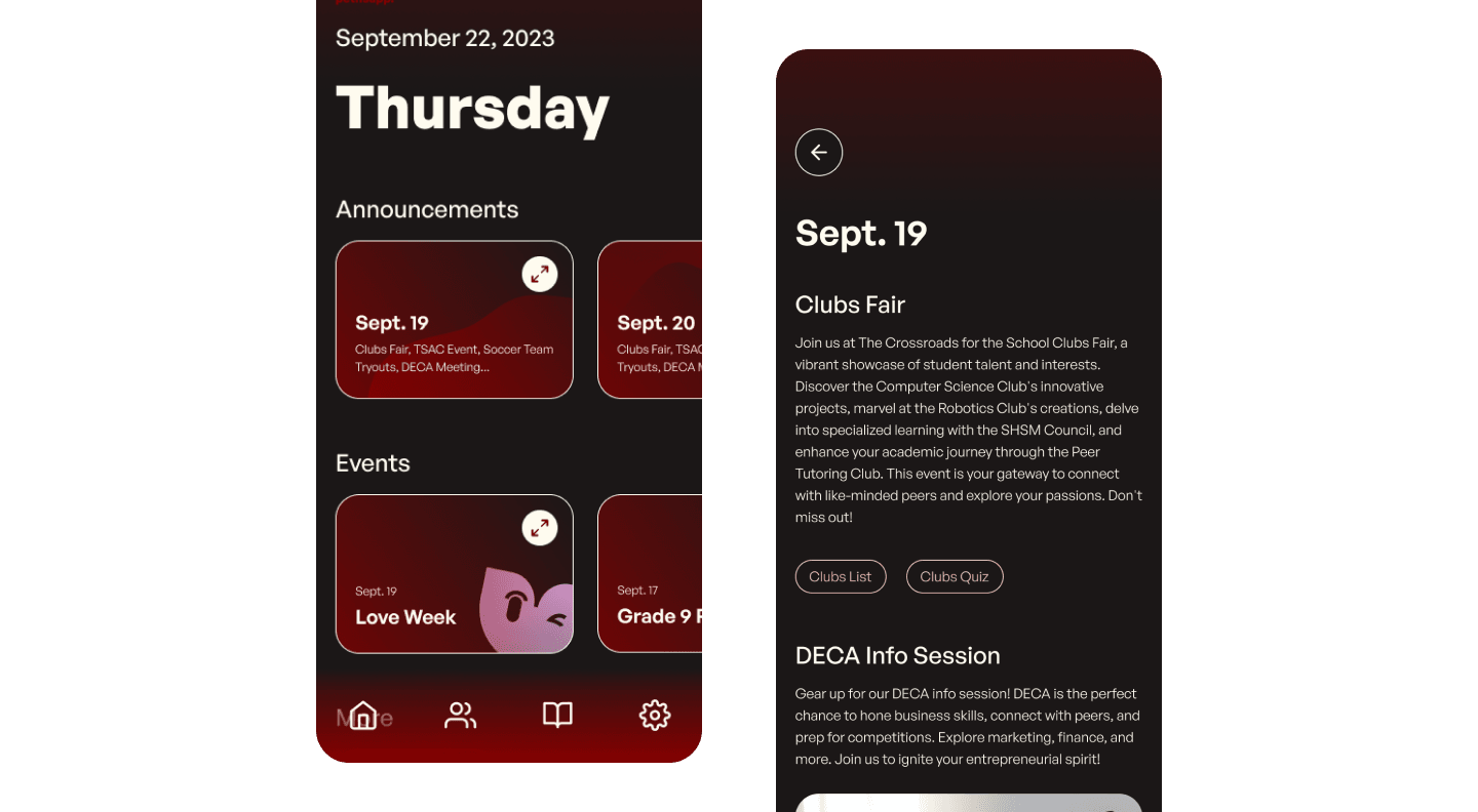 Pethsapp announcements and news screens