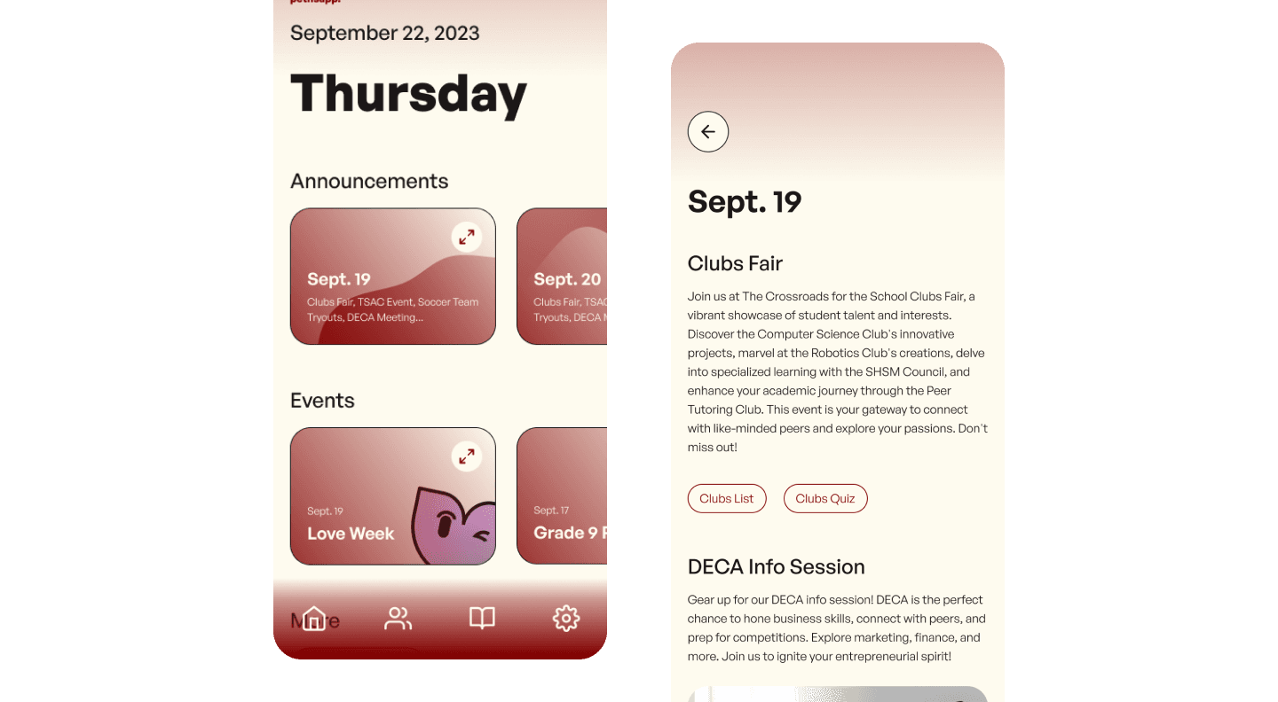 Pethsapp announcements and news screens