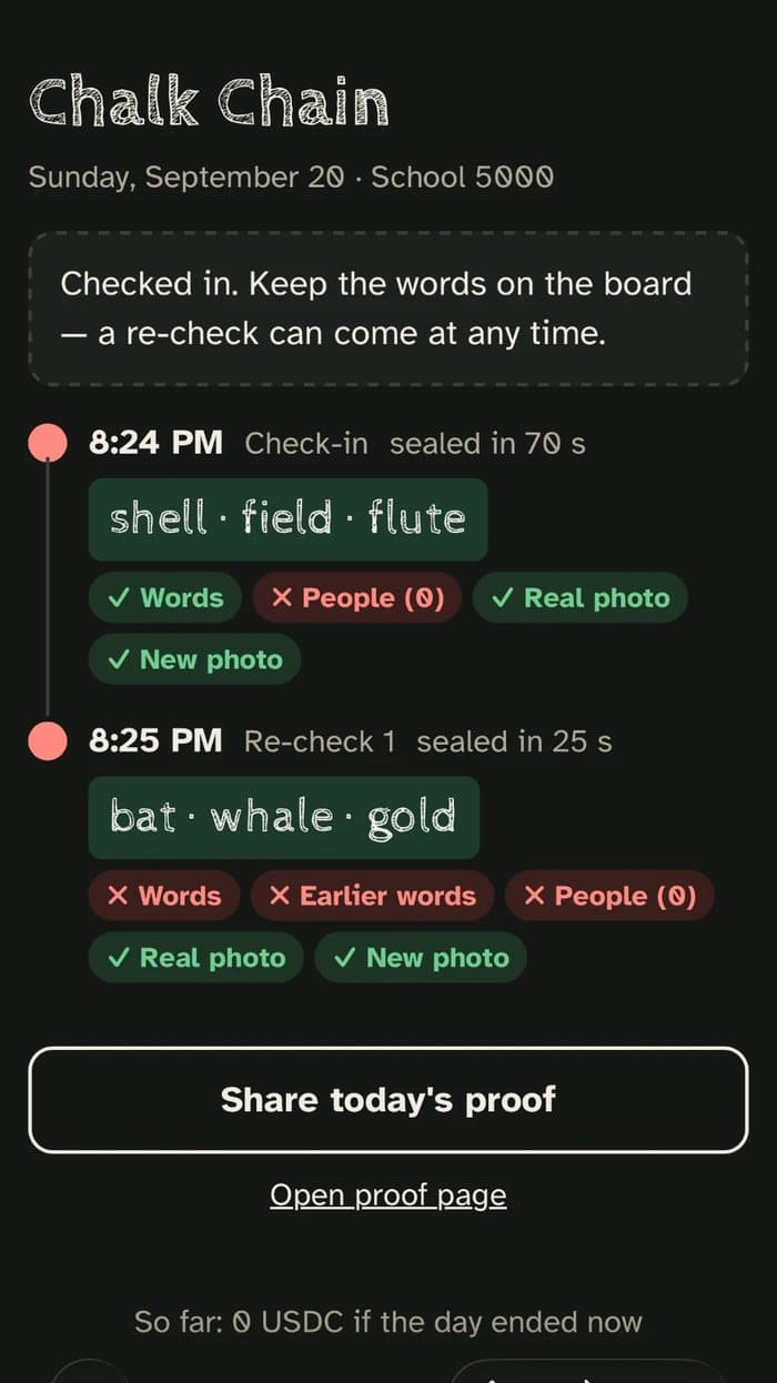 The teacher app on a phone, showing each photo and which checks passed